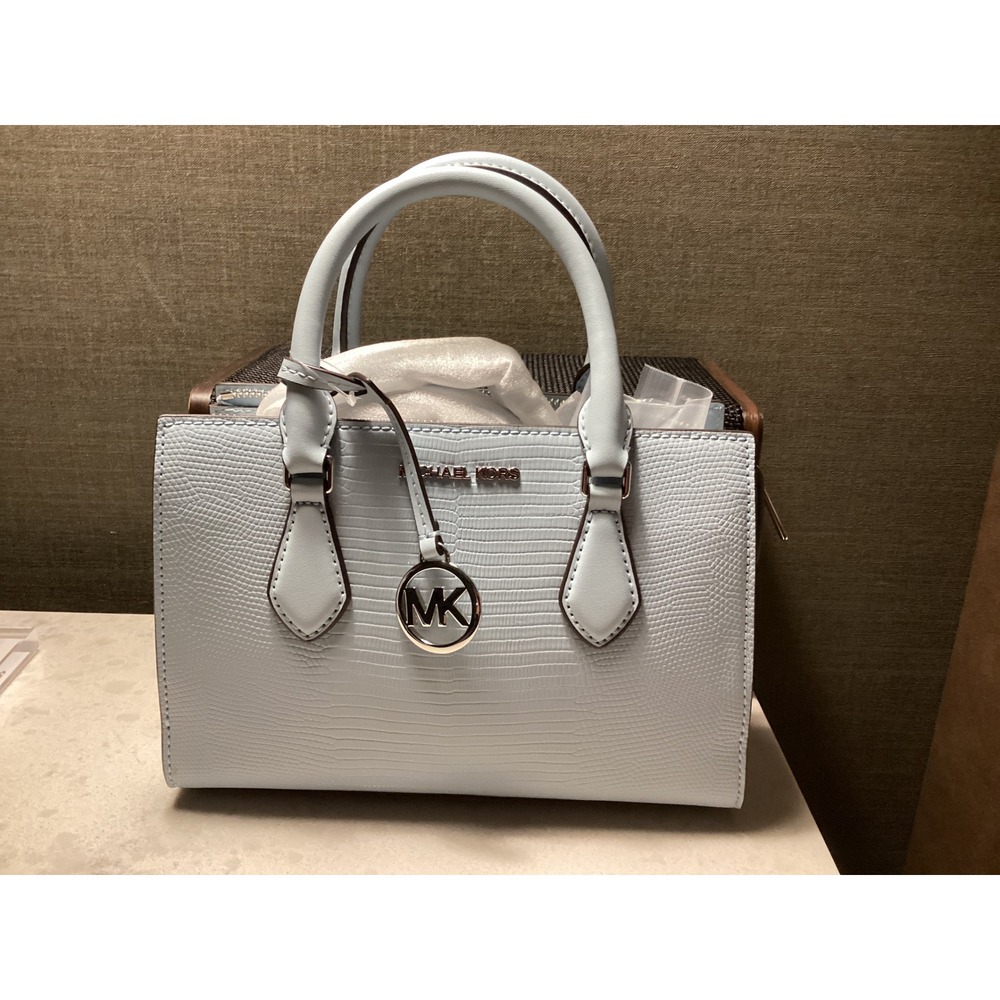 Michael Kors Sheila‎ Satchel Vista Blue Reptile Embossed Vegan Leather Small